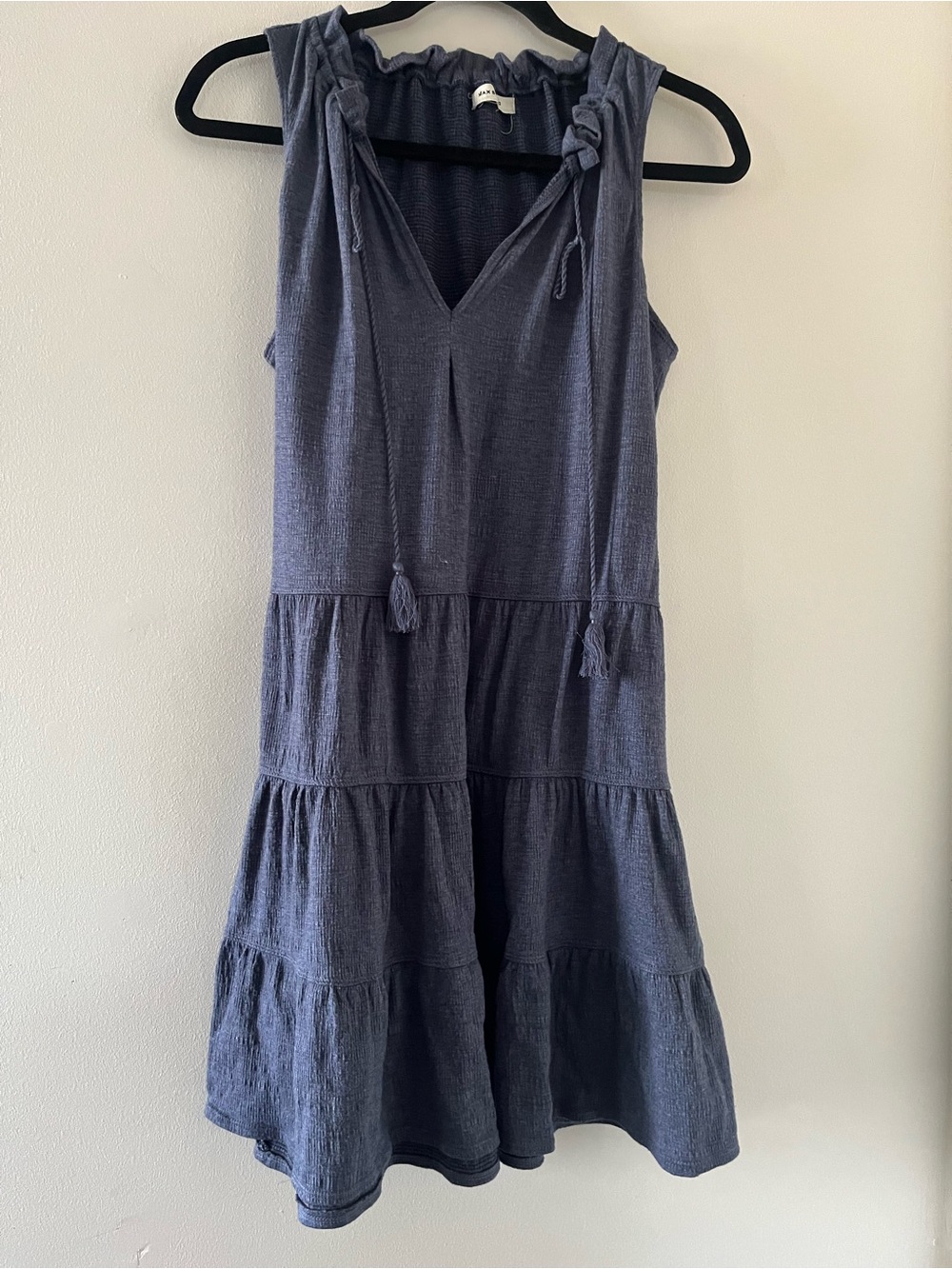 Max Studio Blue Tiered Mini Shift Dress Small Tassel Coastal Resort Beach